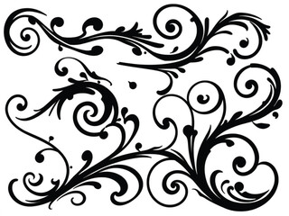 Decorative Swirl and Spiral Vector Elements – Stylish Ornaments for Logos, Tattoos, and Invitations silhouette on white background