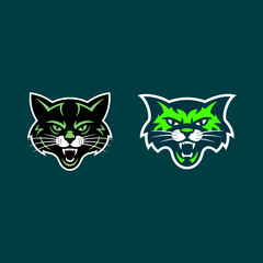 Fototapeta premium Set of Two Aggressive Wildcat Bobcat or Lynx Head Esport Mascot Illustrations in Green and Black