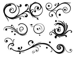 Decorative Swirl and Spiral Vector Elements – Stylish Ornaments for Logos, Tattoos, and Invitations silhouette on white background