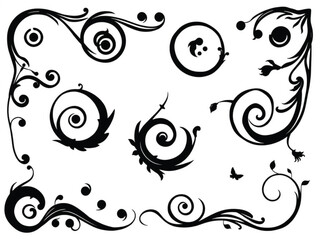 Decorative Swirl and Spiral Vector Elements – Stylish Ornaments for Logos, Tattoos, and Invitations silhouette on white background
