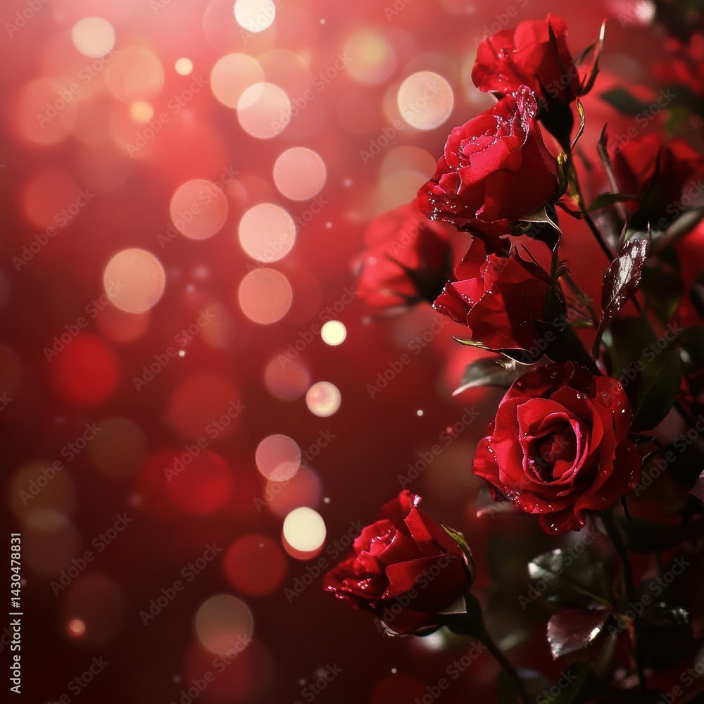 Poster ethereal red roses adorned with bright lights create a magical atmosphere against a vibrant backgrou