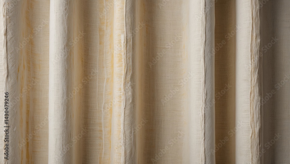 Poster close-up of natural light linen with vertical texture and rustic tan background, featuring detailed 