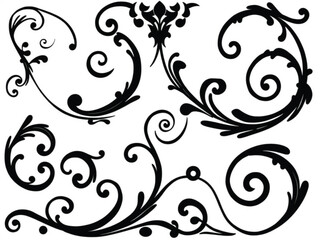 Decorative Swirl and Spiral Vector Elements – Stylish Ornaments for Logos, Tattoos, and Invitations silhouette on white background