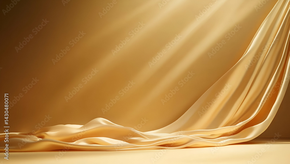 Poster elegant fabric drapes gracefully on a soft surface with warm light illuminating its silky texture, c