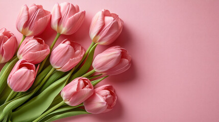Obraz premium Pink tulips on pastel background with copy space for text or design