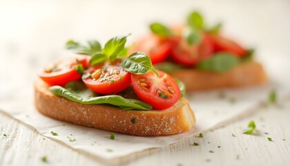 Traditional italian Bruschetta on white background