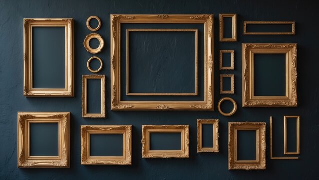 Elegant wall frame PSD mockup with gold accents