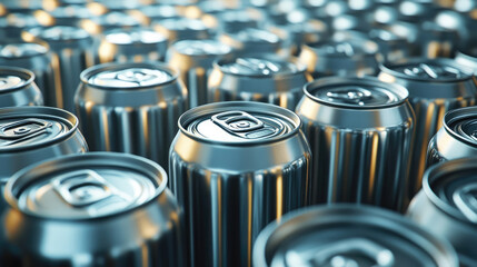 Metal cans arranged in neat rows ready for distribution at a beverage facility