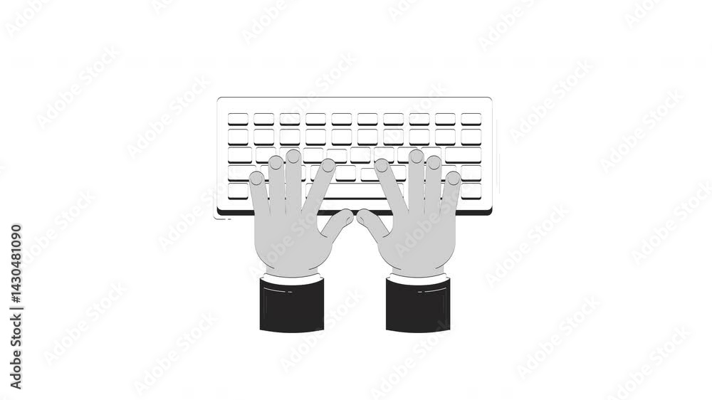 Poster typing hands on keyboard outline hand drawn 2d animation. digital work. data entry. online communica