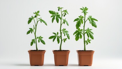 Obraz premium Young tomato seedlings in a white background for eco-friendly home growth during winter and spring