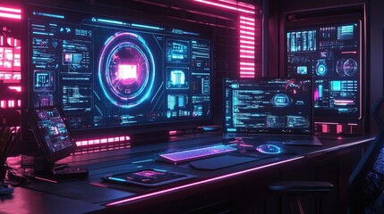 Obraz premium Cyberpunk Tech Interface