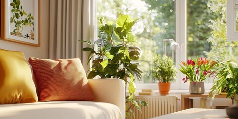 Joyful Family Moments at Home with Smiling Parents and Kids Relaxing Together on a Cozy Couch in a Bright Living Room