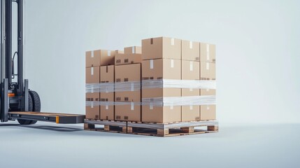 Delivery process in a warehouse with stacked boxes on a pallet ready for transport