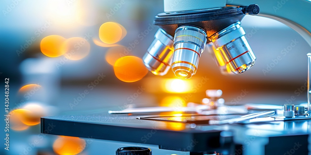 Poster professional microscope objective lenses with blurred background and soft lighting for scientific re