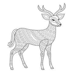 Intricate Deer Line Art with Decorative Patterns