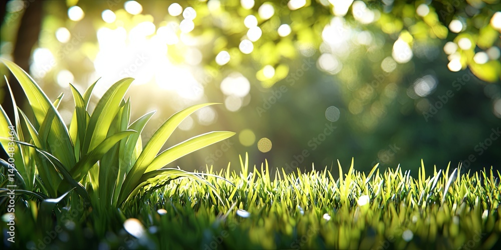Aufkleber delicate grass blades illuminated by soft sunlight with a dreamy bokeh effect creating a serene and 