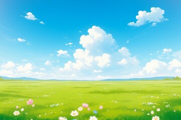 green field and blue sky