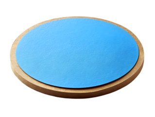 Blue disc on wooden base.