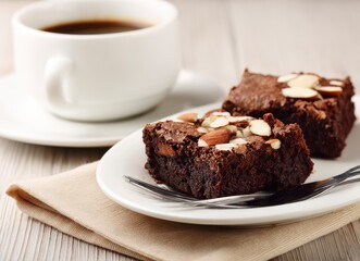 Almond Brownie Dessert with Coffee