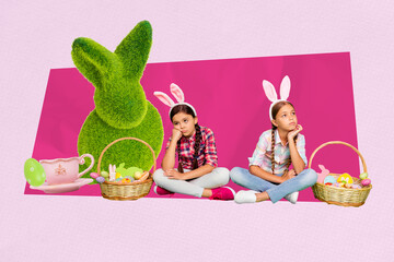 Template sketch image composite artwork collage of springtime feast holiday festive young sister...