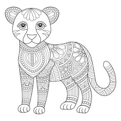 Intricate Baby Tiger Illustration for Coloring