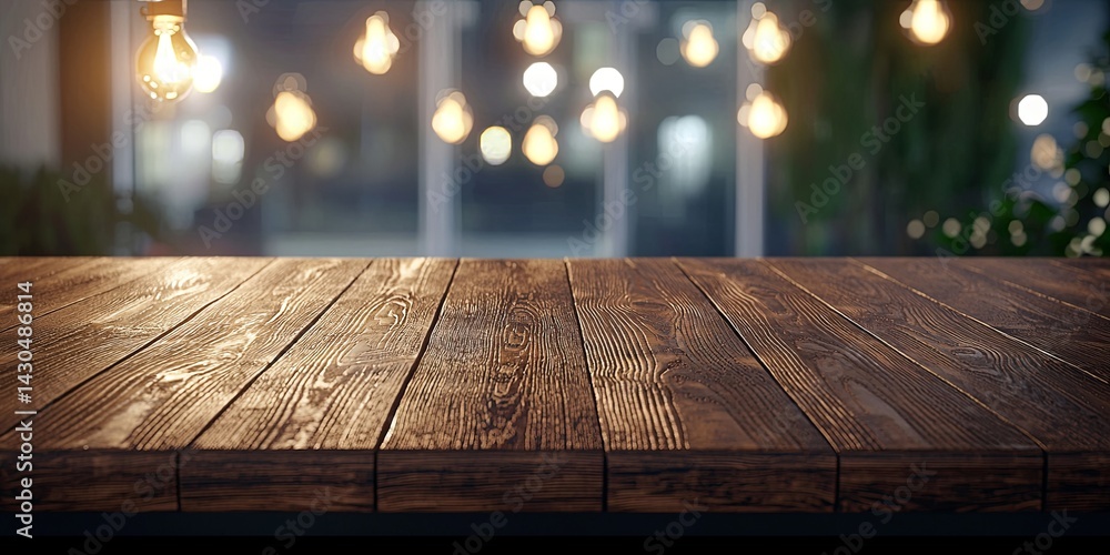 Fototapete Dark Wooden Table with Blurred Background Suitable for Displaying Products or Creating Atmospheric Photographs in Studio Settings