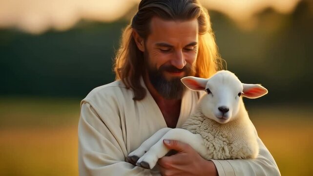 Jesus with a lamb, referring to Him as the perfect and ultimate sacrifice for sin