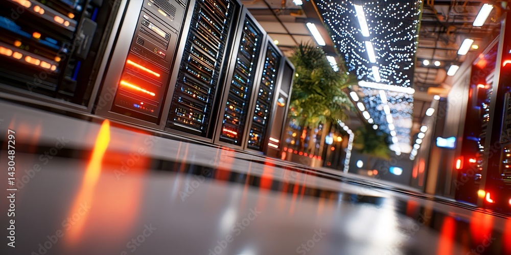 Poster Futuristic Data Center With Bright Connections and High-Tech Servers Creating an Immersive Digital Environment in a Server Room