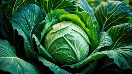 Obraz premium Young cabbage head damaged by pests, close-up. Holes in the cabbage leaves growing in the garden. Damaged vegetable harvest.