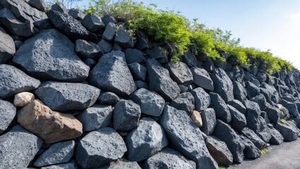 Iconic Basalt Stones Wall with Traditional Texture on Jeju Island
