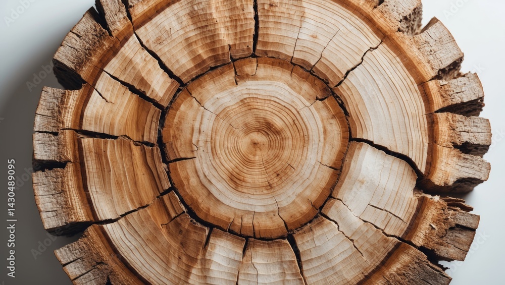 Poster tree rings in wood cross section slice displaying age isolated on white