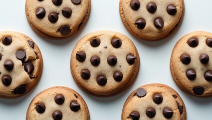Obraz premium Delicious chocolate chip cookies displayed on a white background