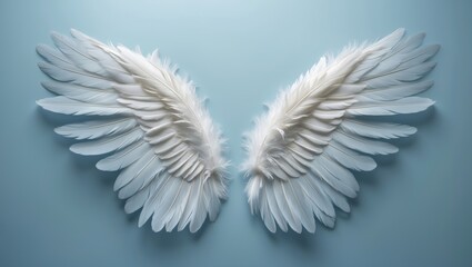 White angel wings and feathers on a mystical background