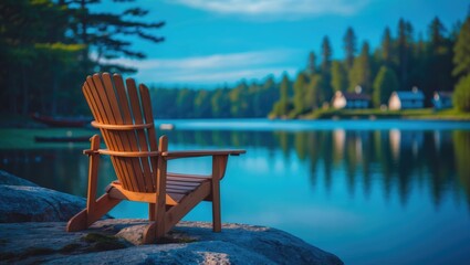 Wooden chair placed on a rock.