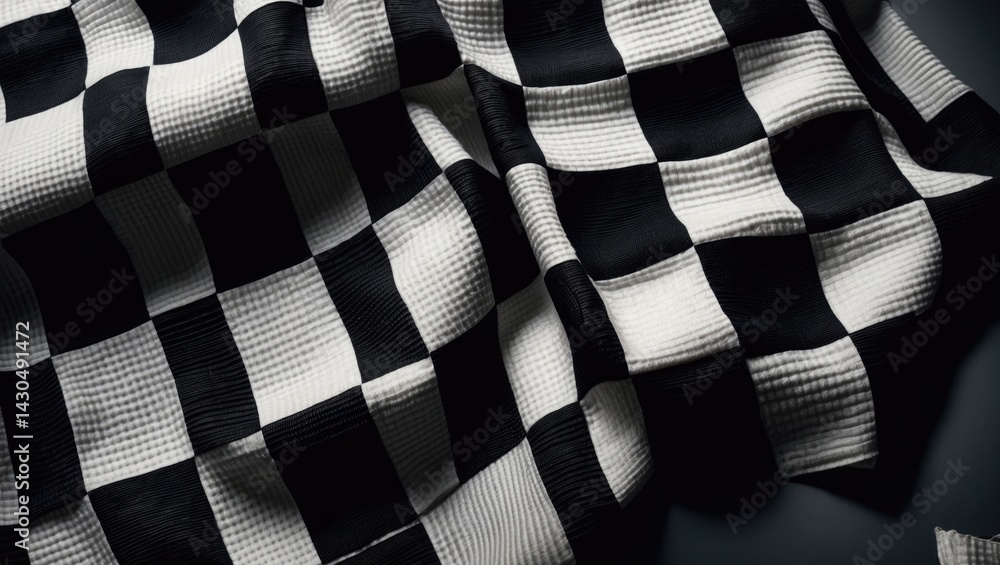 Poster abstract seamless grid pattern on fabric with black and white checks