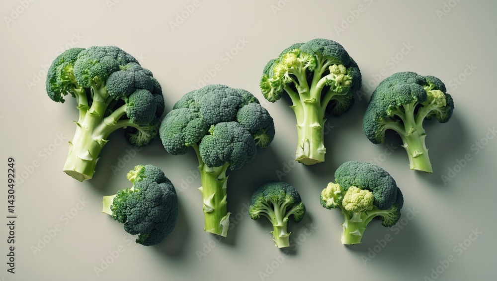 Aufkleber flat lay of broccoli on white background with abstract food pattern
