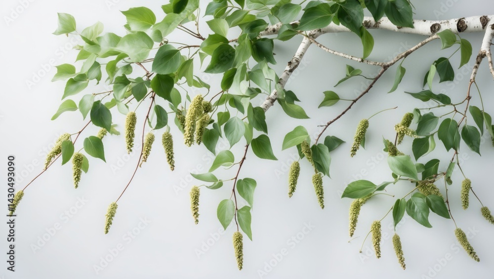 Poster spring scene of isolated birch with white backdrop