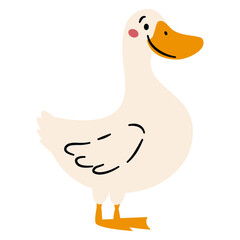 Flat vector illustration in a simple children's style. Cute duck on white background. Farm animals . Vector illustration