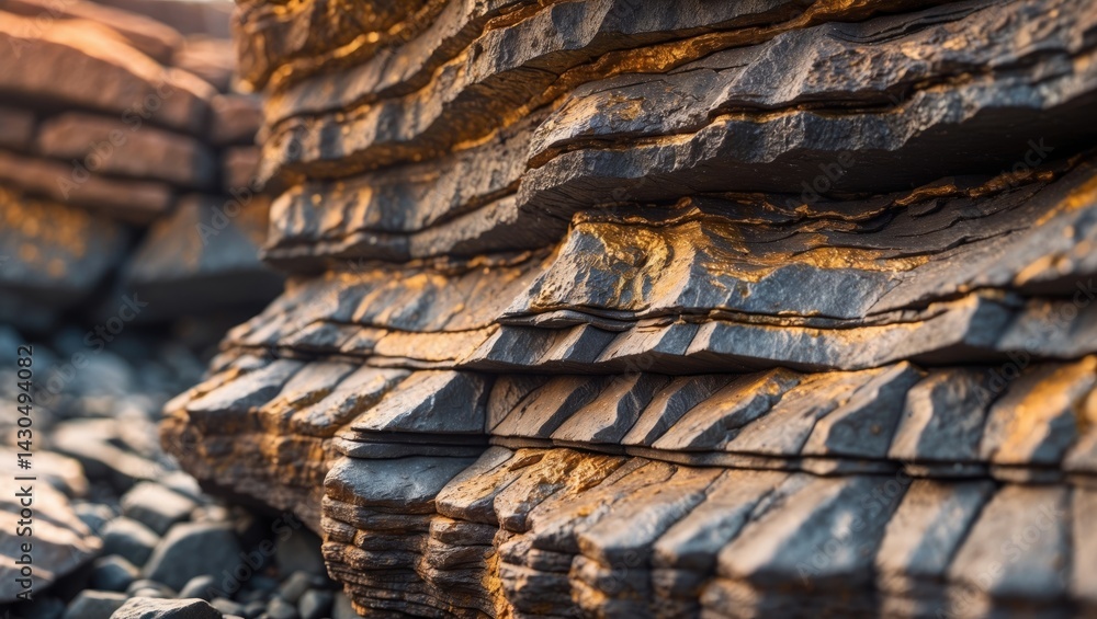 Poster close-up of ferric basalt rock strata showing rusty layers and textured pattern