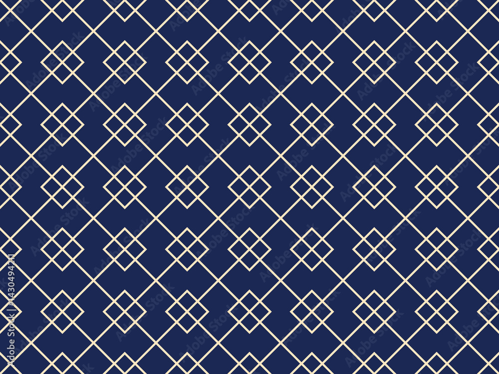 Poster The geometric pattern with lines. Seamless vector background. Golden and dark blue texture. Graphic modern pattern. Simple lattice graphic design