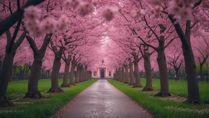 Obraz premium Spring blossom scene featuring pink cherry tree flowers