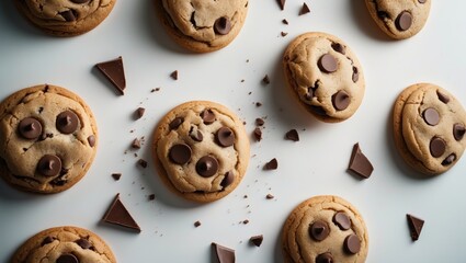 Obraz premium Cookies in flight with chocolate chips falling in motion