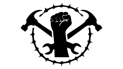 Hand holding hammer silhouette vector on white background