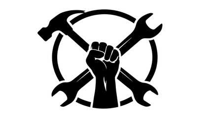 Hand holding hammer silhouette vector on white background