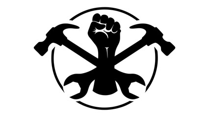 Hand holding hammer silhouette vector on white background