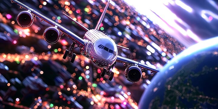 Global Logistics and Transportation Concept with Airplane, Containers, and Earth Elements for Supply Chain Management or International Shipping Visuals