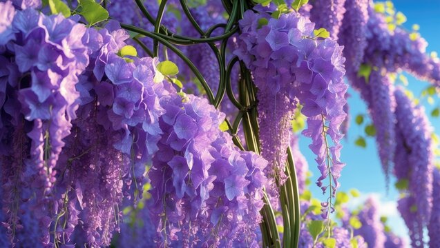 Wisteria Tree in Bloom: Pink and Purple Flowers during Spring