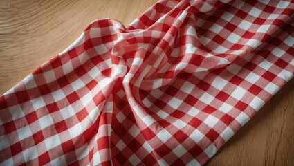 Obraz premium Checkered tablecloth with red pattern on top view, space for text