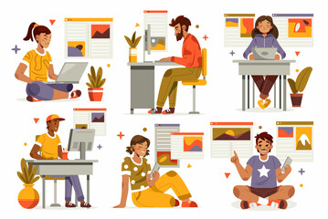 Blogger Hand Drawn Flat Composition Collection