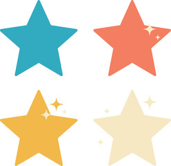 Obraz premium Colorful star icons with sparkling effects in blue orange yellow and cream vector illustration 